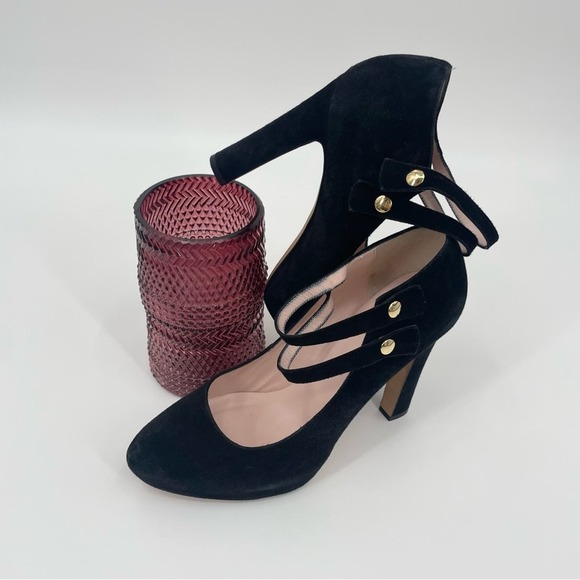 kate spade Shoes - Kate Spade Nara Double Strap Mary Jane Black Suede Heels Size 9